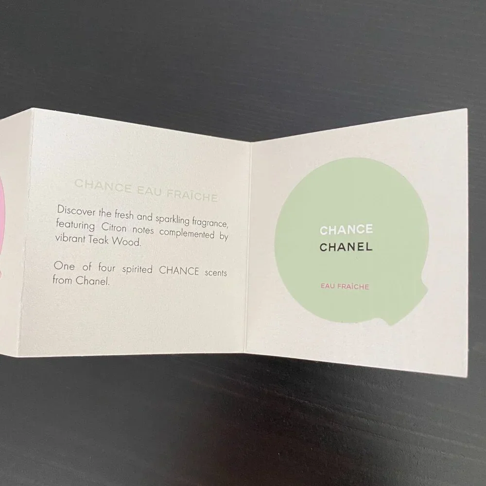 Chanel Chance Eau Tendre and Chance Eau Fraiche blotter single use samples